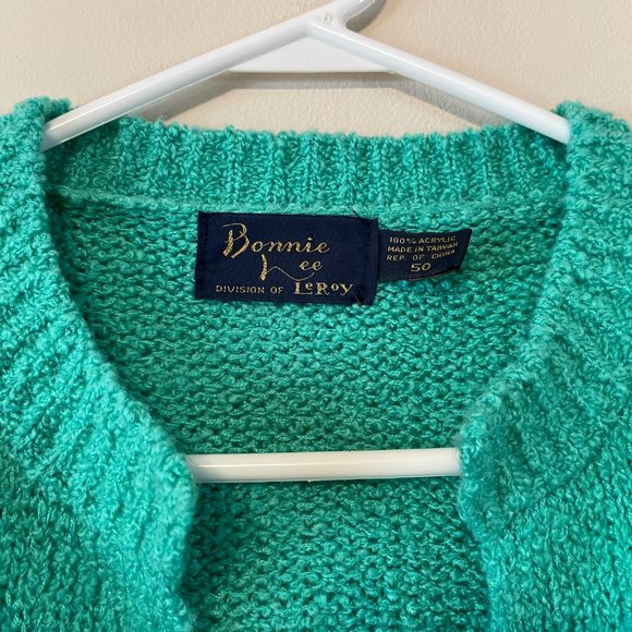 Bonnie Lee Leroy Sz XL Seafoam Green Open Front Acrylic Knit Cardigan Sweater - Picture 6 of 13